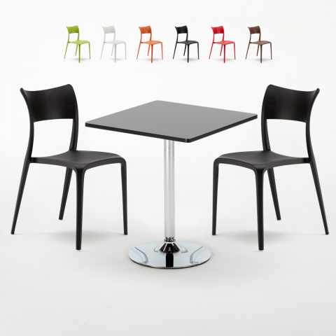 Mojito Set Made of a 70x70cm Black Square Table and 2 Colourful Parisienne Chairs