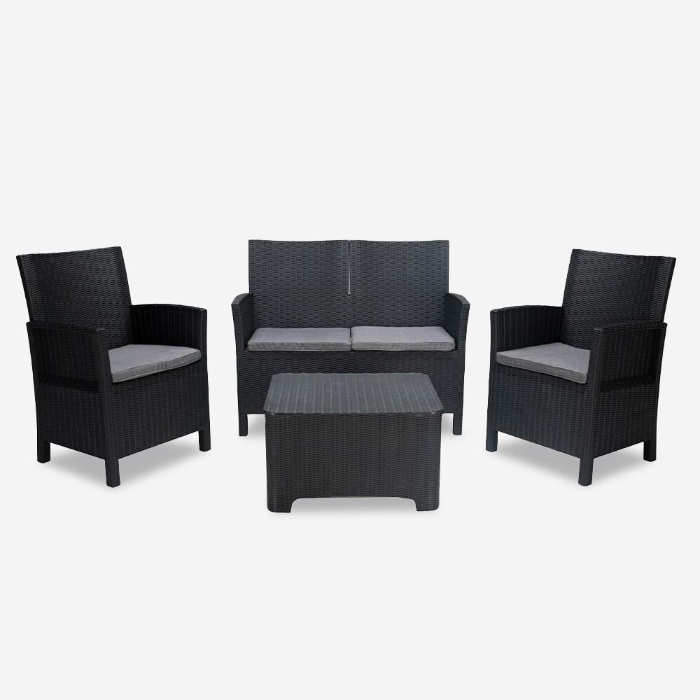 Outdoor Set with 2 Armchairs, Sofa, and Storage Table Riccione Grand Soleil