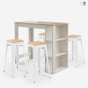 Set of 4 Bar Stools for Kitchen with High Table 120x60cm White Galles Wood On Sale