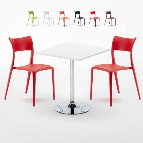 Cocktail Set Made of a 70x70cm White Square Table and 2 Colourful Parisienne Chairs Promotion