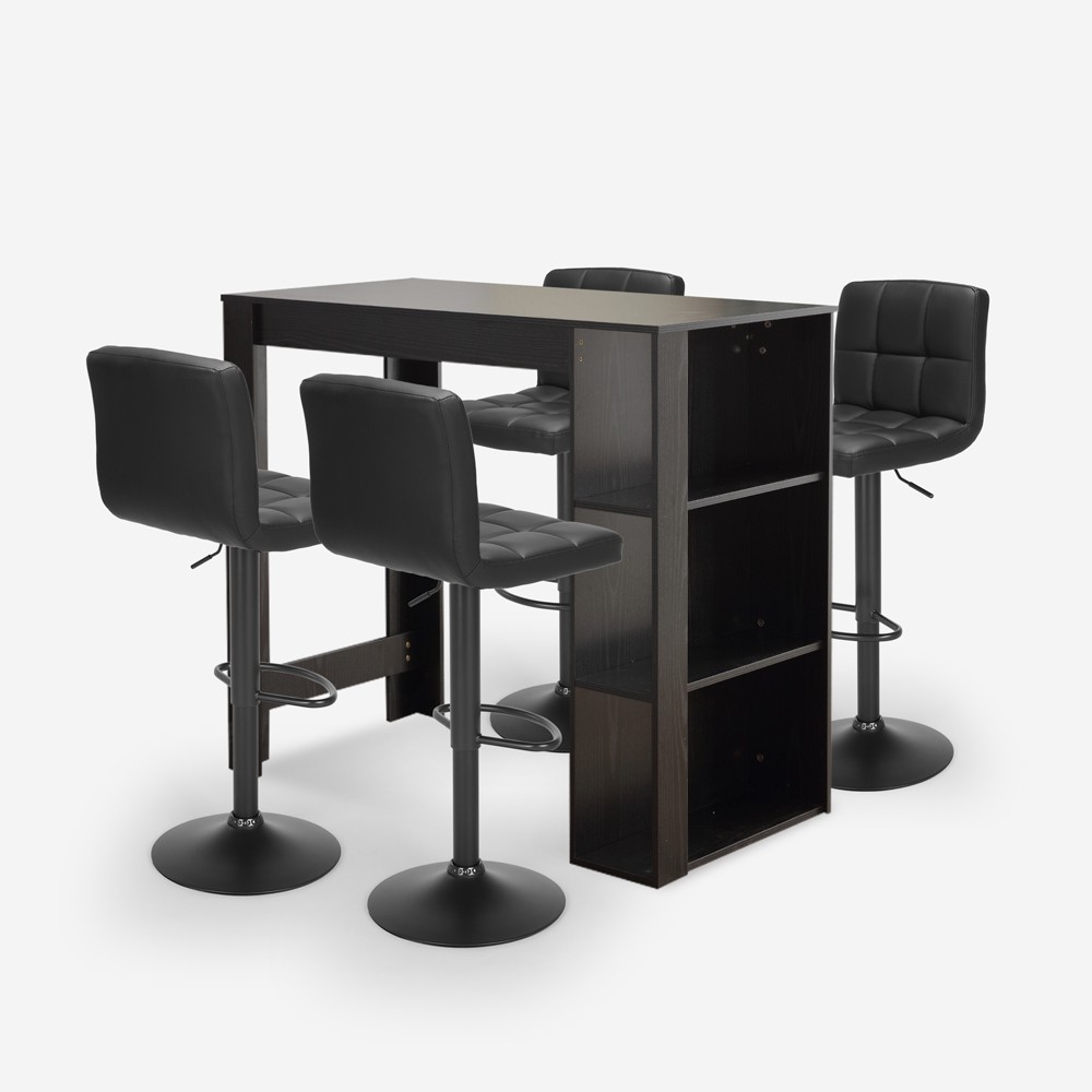 High bar table set 120x60cm black 4 swivel stools with Beaver backrest