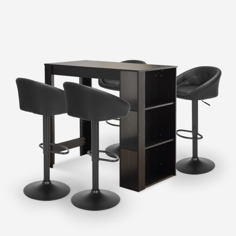 Set of 4 swivel bar stools kitchen table black 120x60cm high Vernon. Promotion