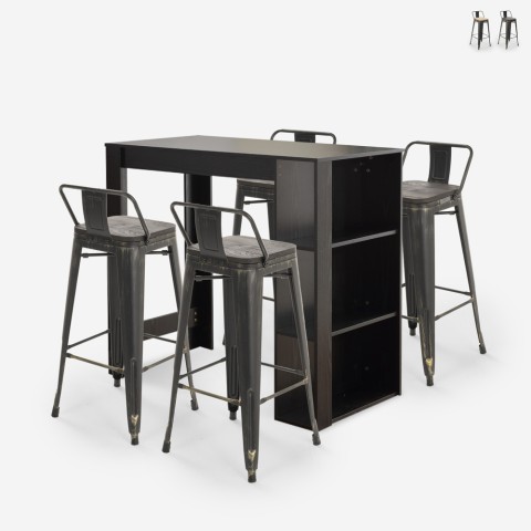 black high bar table set with 4 stools with backrest cruzville Promotion