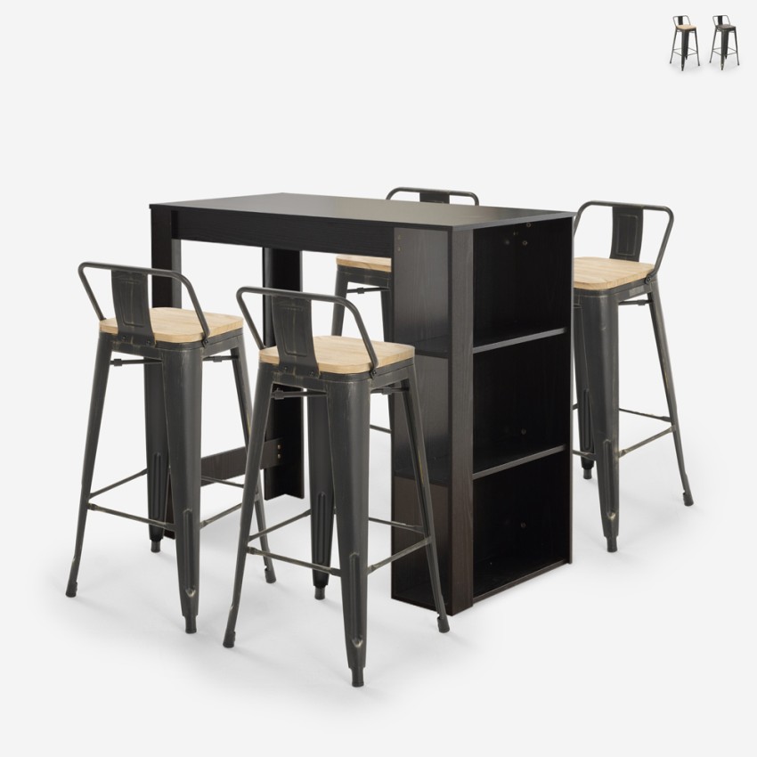 black high bar table set with 4 stools with backrest cruzville On Sale