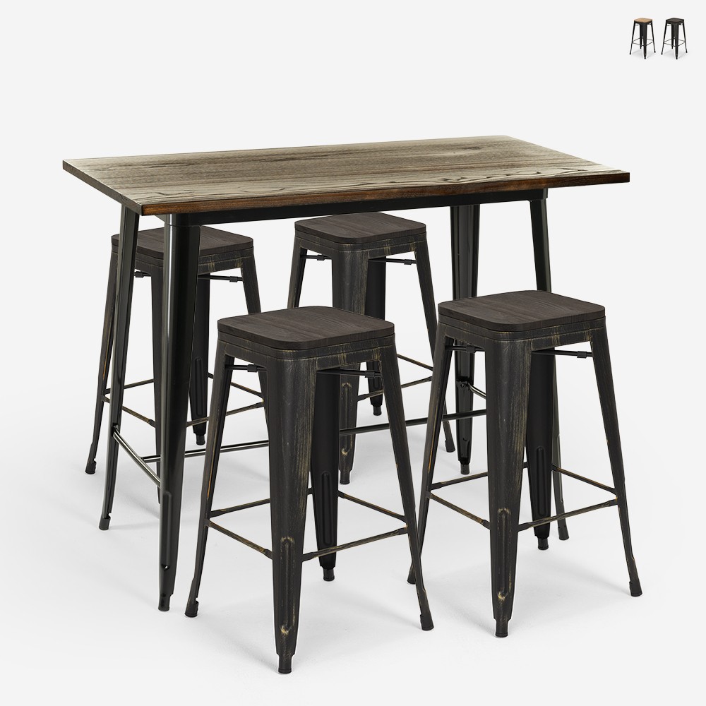 set 4 Lix stools high bar table industrial kitchen 120x60 farley