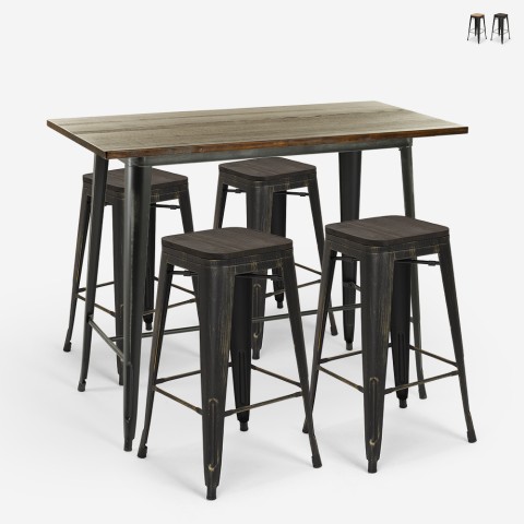 set 4 industrial bar stools table 120x60 vintage black fordville Promotion
