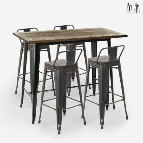set of 4 high black bar stools with backrest and 120x60 kitchen table wahoo Promotion