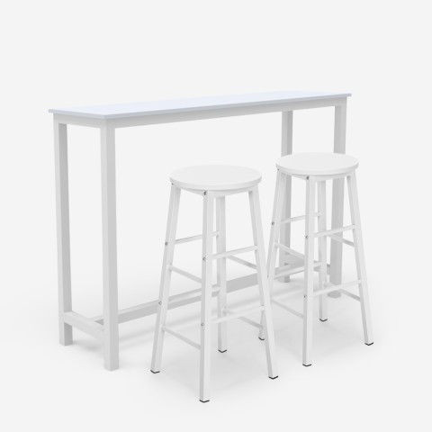 Table set 140x40 high kitchen metal 2 stools bar white wood Argos Promotion