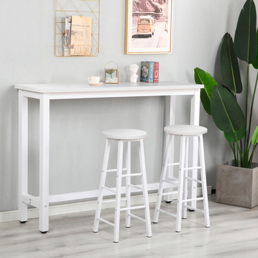 Argos dining set table 140x40 high kitchen metal 2 bar stools white wood