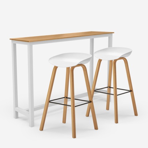 High table set 2 bar stools h75cm white scandinavian wood Vineland Promotion