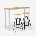 White wooden high table set 140x40cm with 2 swivel bar stools Creswell Promotion