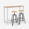 White wooden high table set 140x40cm with 2 swivel bar stools Creswell Promotion
