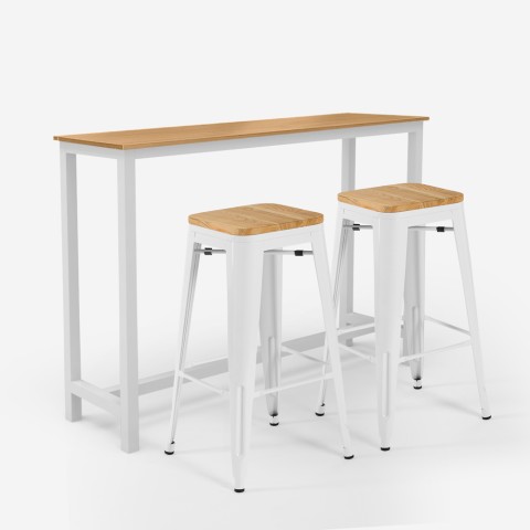 industrial high table set with 2 trenton white wooden bar stools Promotion