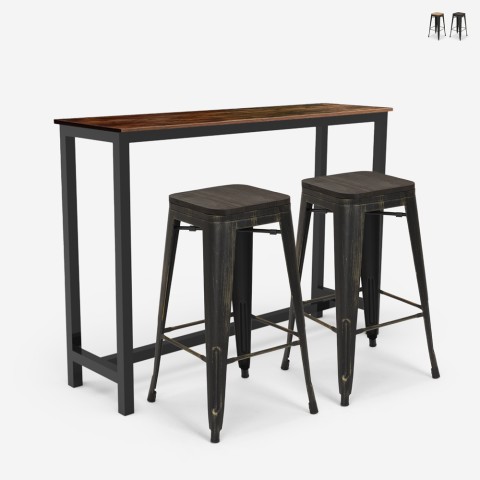 high kitchen table set 140x40 industrial 2 Lix oakwood stools Promotion