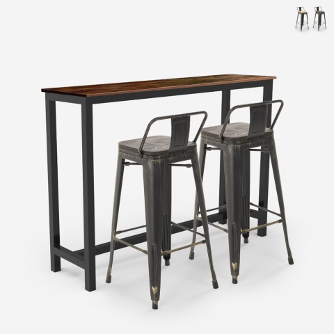 set 2 bar stools high table backrest 140x40 industrial ludlow Promotion