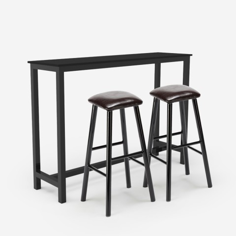 Black high kitchen table set with 2 upholstered faux leather bar stools Spickard. Promotion