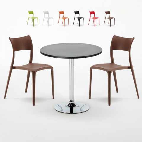 Cosmopolitan Set Made of a 70cm Black Round Table and 2 Colourful Parisienne Chairs