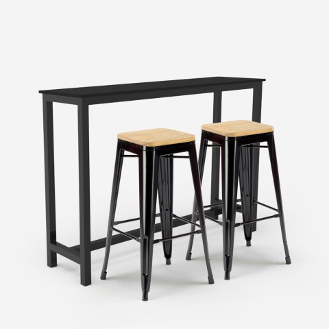 high table set bar kitchen with 2 black industrial Lix stools and knott wood. Promotion