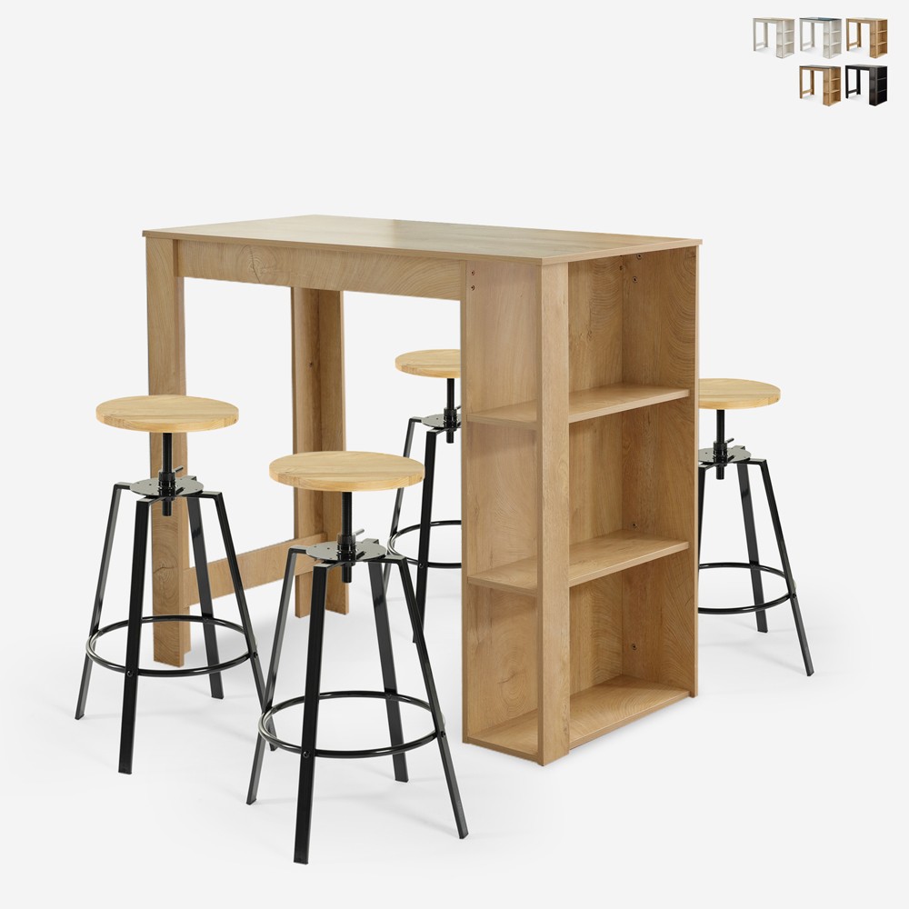 High kitchen table set 120x60cm 4 swivel adjustable Redmond stools