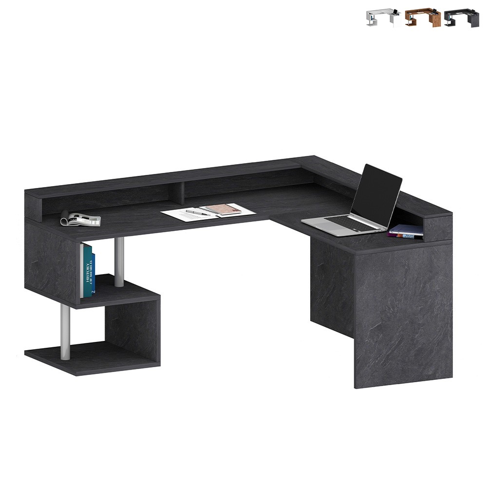 Modern Angle Corner Office Desk Design with Raised Shelf Esse 2 A Plus