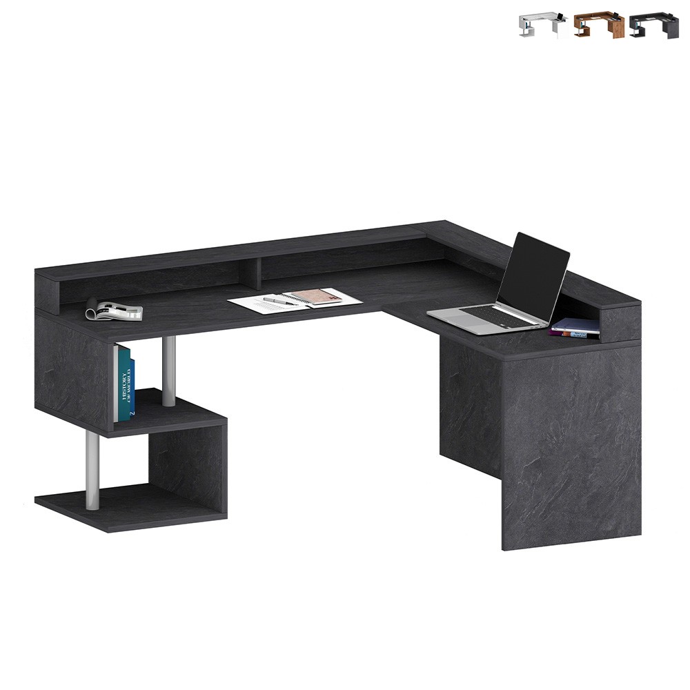 Modern Corner Desk for Home Office with Elevated Shelf Esse 2 A Plus