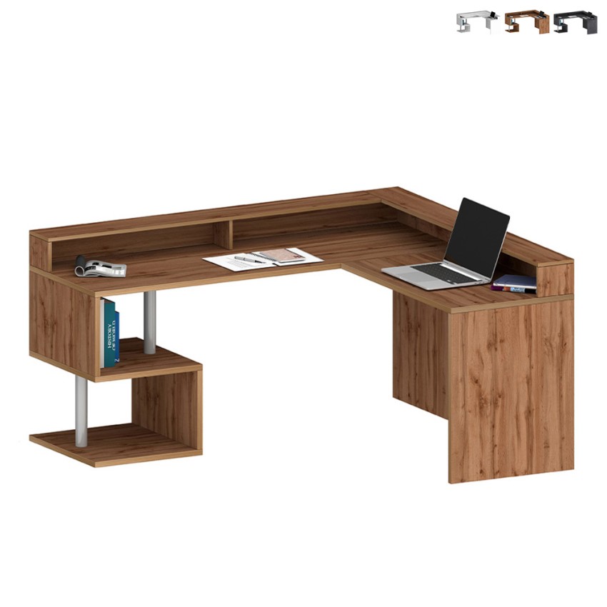 Modern Angle Corner Office Desk Design with Raised Shelf Esse 2 A Plus On Sale