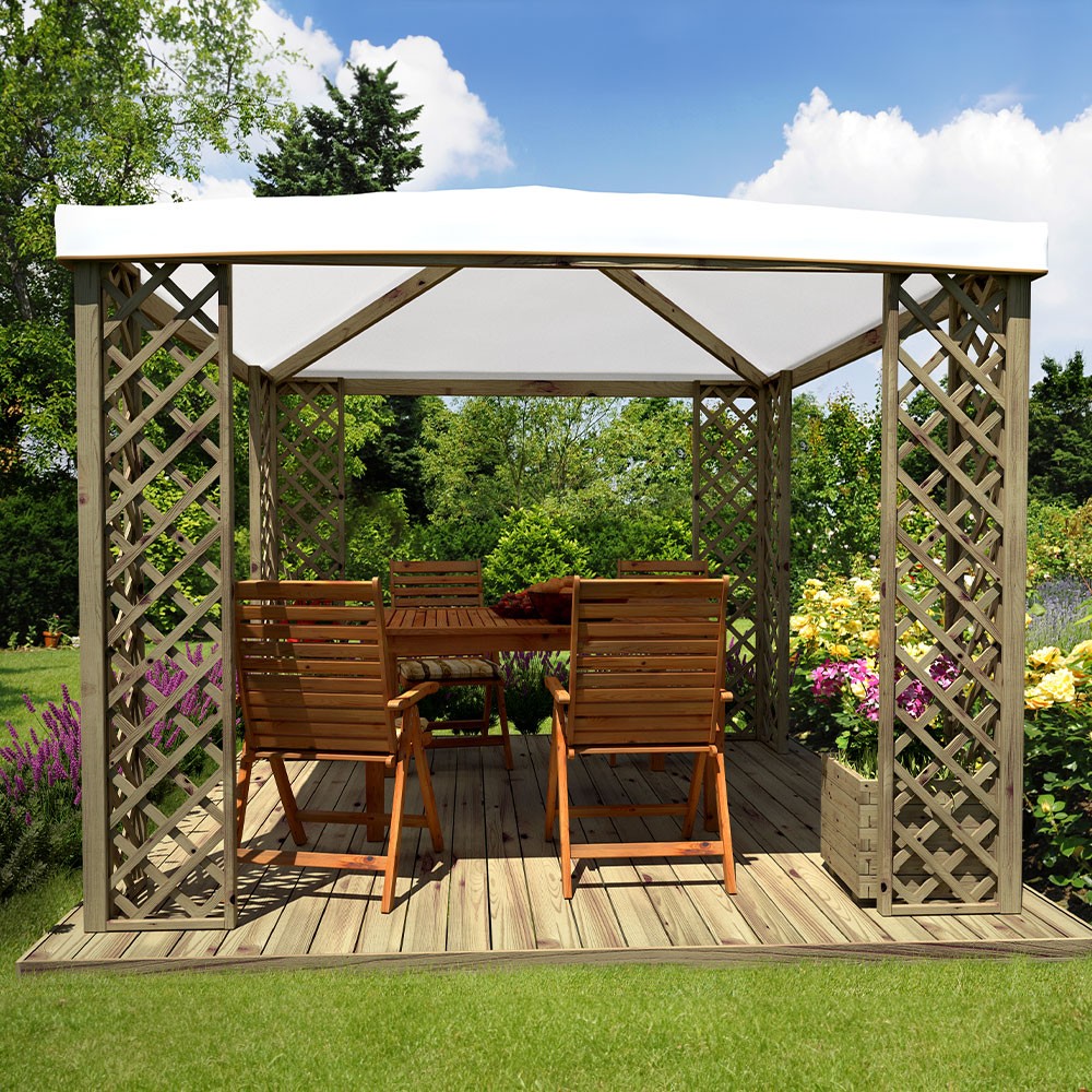 3x3m Wooden Garden Gazebo with White UV-Resistant PVC Cover Fox JT40 Pocket