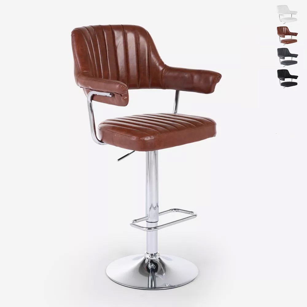 Kitchen bar stool leatherette adjustable armrests chromed base Tampa.