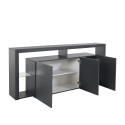 Credenza sideboard 3 doors 200x40x80cm modern bookcase glass shelves Pibrac Model