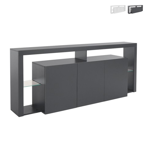 Credenza sideboard 3 doors 200x40x80cm modern bookcase glass shelves Pibrac Promotion