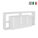 Modern living room sideboard 3 drawers 2 doors glass shelves 180cm Quebo Discounts