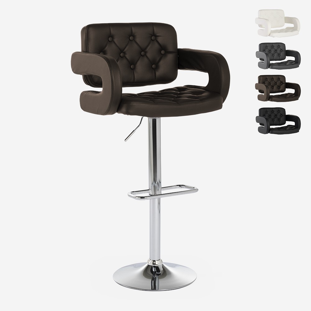 Rotating bar stool with faux leather and armrests in armchair style Darry