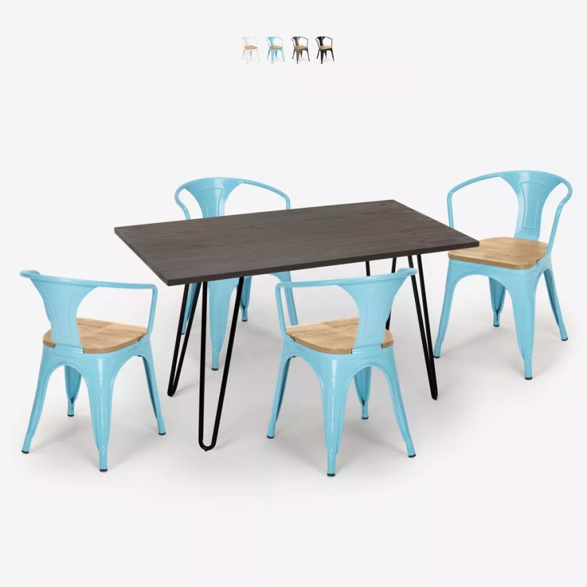 table set 120x60cm 4 chairs Lix wood industrial wismar top light On Sale
