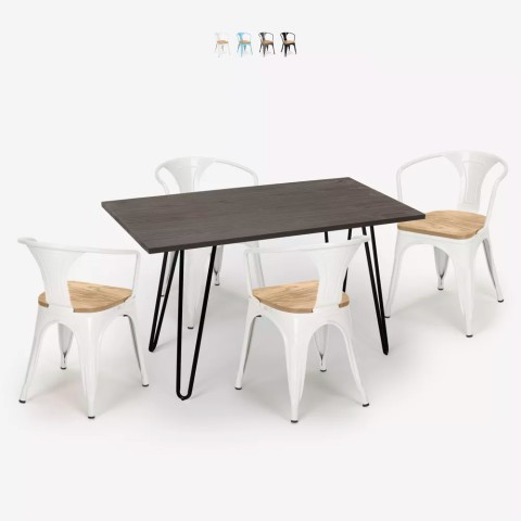 table set 120x60cm 4 chairs Lix wood industrial wismar top light Promotion