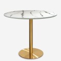 Round Tulip Table 80cm with Golden Marble Effect, Classic Style - Monika Promotion