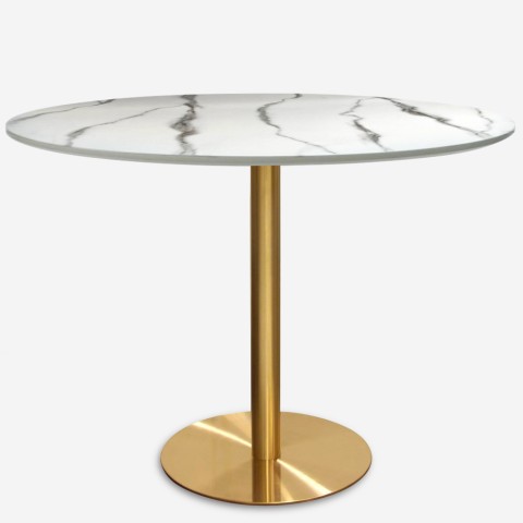 Round dining table Tulip style 120cm golden marble effect Monika+ Promotion
