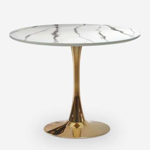 Round 80cm marble effect Tulipan table, golden for bar kitchen Callas. Promotion