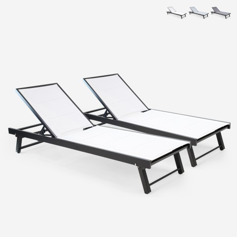 Stock 2 sun loungers with adjustable wheels for garden in aluminum Rimini Promotion