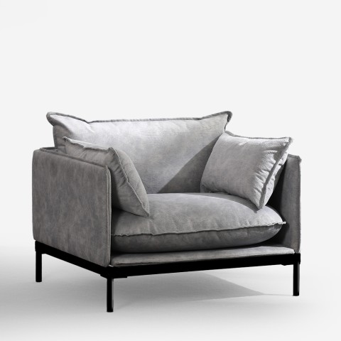 Modern Upholstered Armchair with Grey Fabric Cushions Mainz Promotion