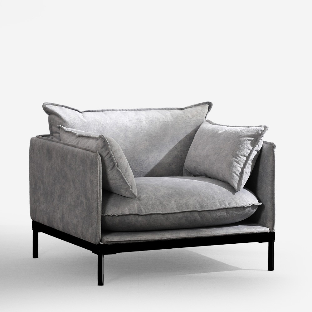Modern Upholstered Armchair with Grey Fabric Cushions Mainz