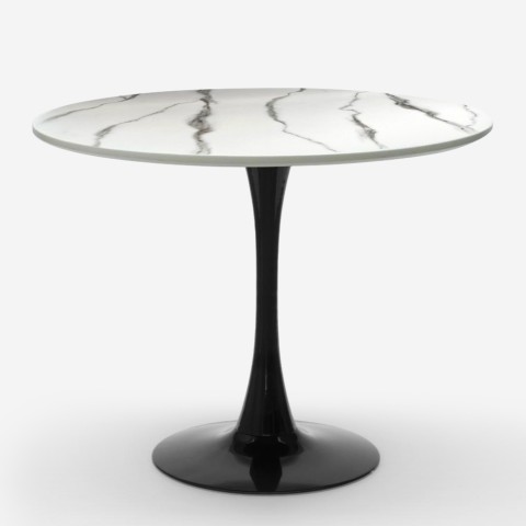 Round table Tulip style 80cm black white marble effect Moonstone Promotion