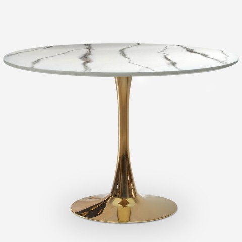Round Tulipan dining table 120cm with golden marble effect - Callas+ Promotion