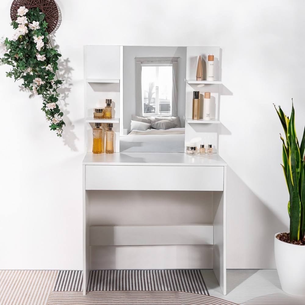Aida White Makeup Vanity Table with Mirror and Drawer