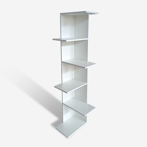 Modern white tall corner bookcase 142cm high with 5 shelves for living room Bekas Promotion