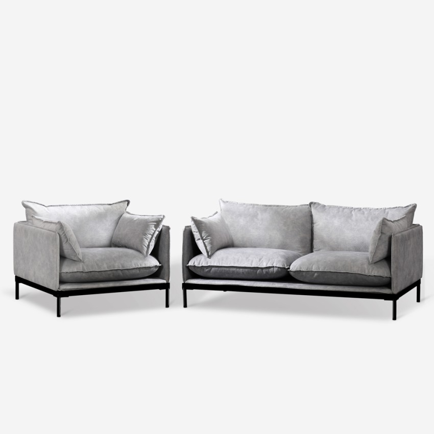 Set two-seater sofa armchair in grey fabric modern style Hannover Promotion