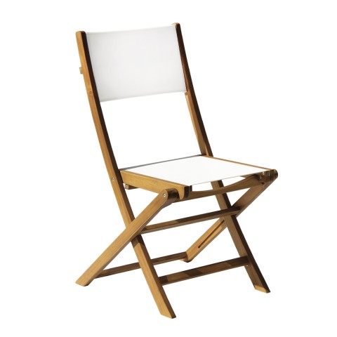 Folding wooden chair with white textilene seat for outdoor garden Hiva Promotion