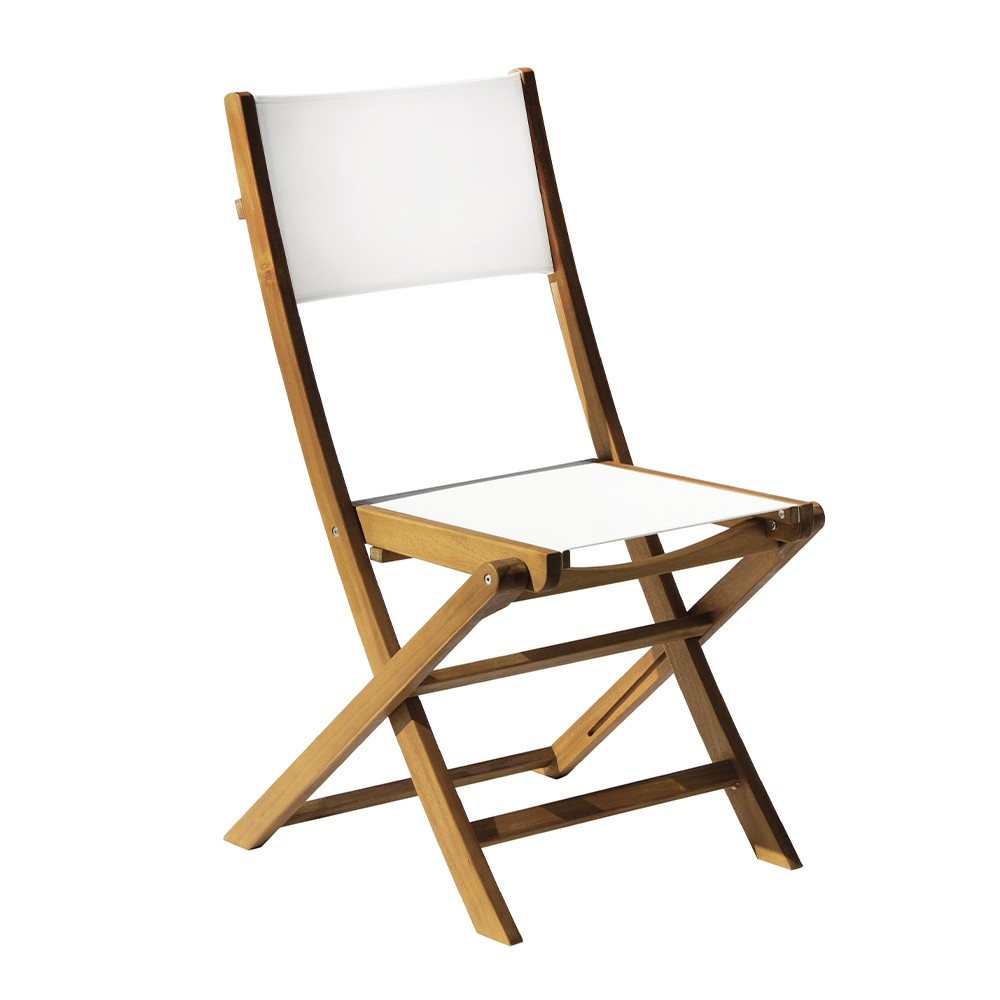 Folding wooden chair with white textilene seat for outdoor garden Hiva