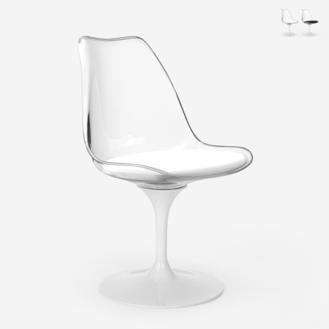 Transparent Tulip Chair, Modern White Design with Lupas Light Cushion. Promotion