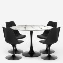 Set of 4 white and black Tulip chairs, round 120cm marble effect table Lapis+ Bulk Discounts