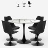 Set of 4 white and black Tulip chairs, round 120cm marble effect table Lapis+ Promotion